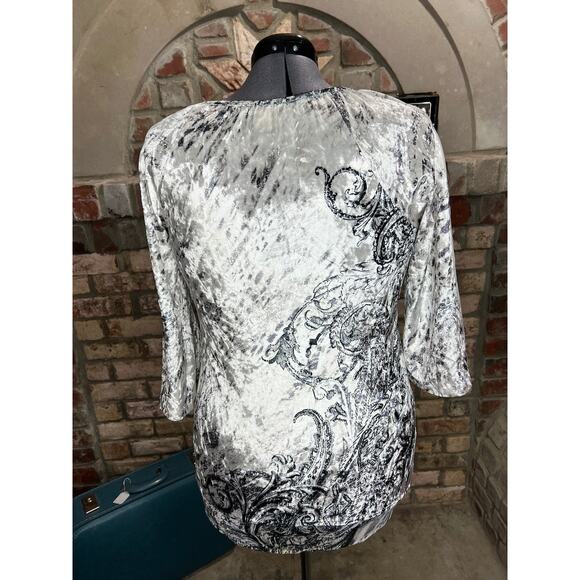 Christopher & banks knit top velour sheer white black - Picture 3 of 11